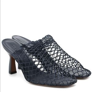 Neous blue mesh bophy fishnet mules